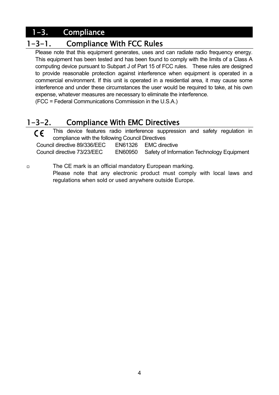 3. compliance 1-3-1. compliance with fcc rules, 3-2. compliance with emc directives | Rice Lake MC Series Mass Comparator, A&D Weighing - MC-30K User Manual | Page 6 / 66
