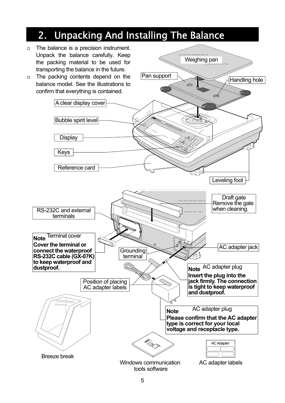Unpacking and installing the balance | Rice Lake MC Series Mass Comparator, A&D Weighing - MC-30K User Manual | Page 7 / 66