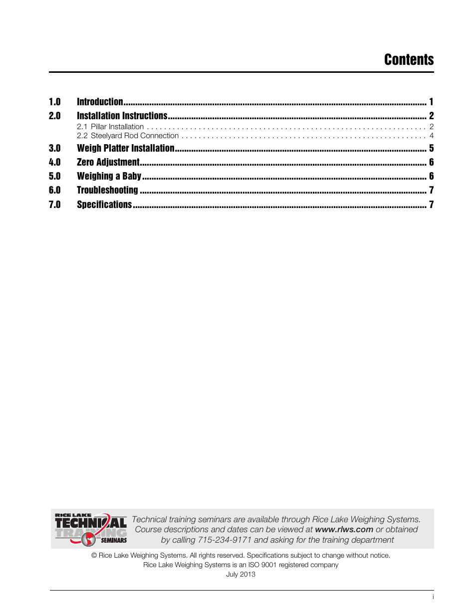 Rice Lake Mechanical Beam Baby Scale RL-MIS-20 (KG Only) User Manual | Page 3 / 16