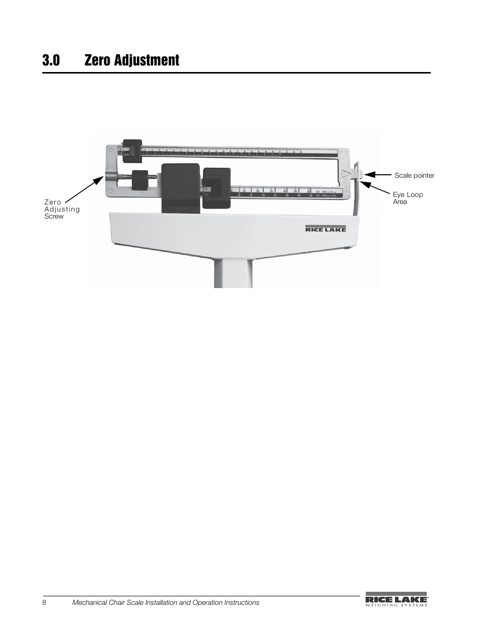 0 zero adjustment | Rice Lake Mechanical Chair Scale (RL-MCS) User Manual | Page 12 / 16