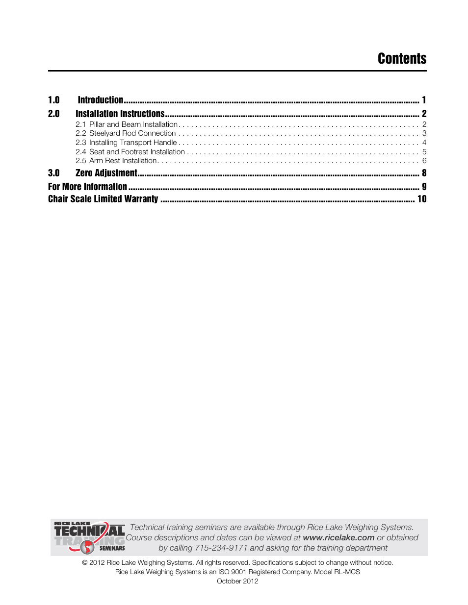 Rice Lake Mechanical Chair Scale (RL-MCS) User Manual | Page 3 / 16