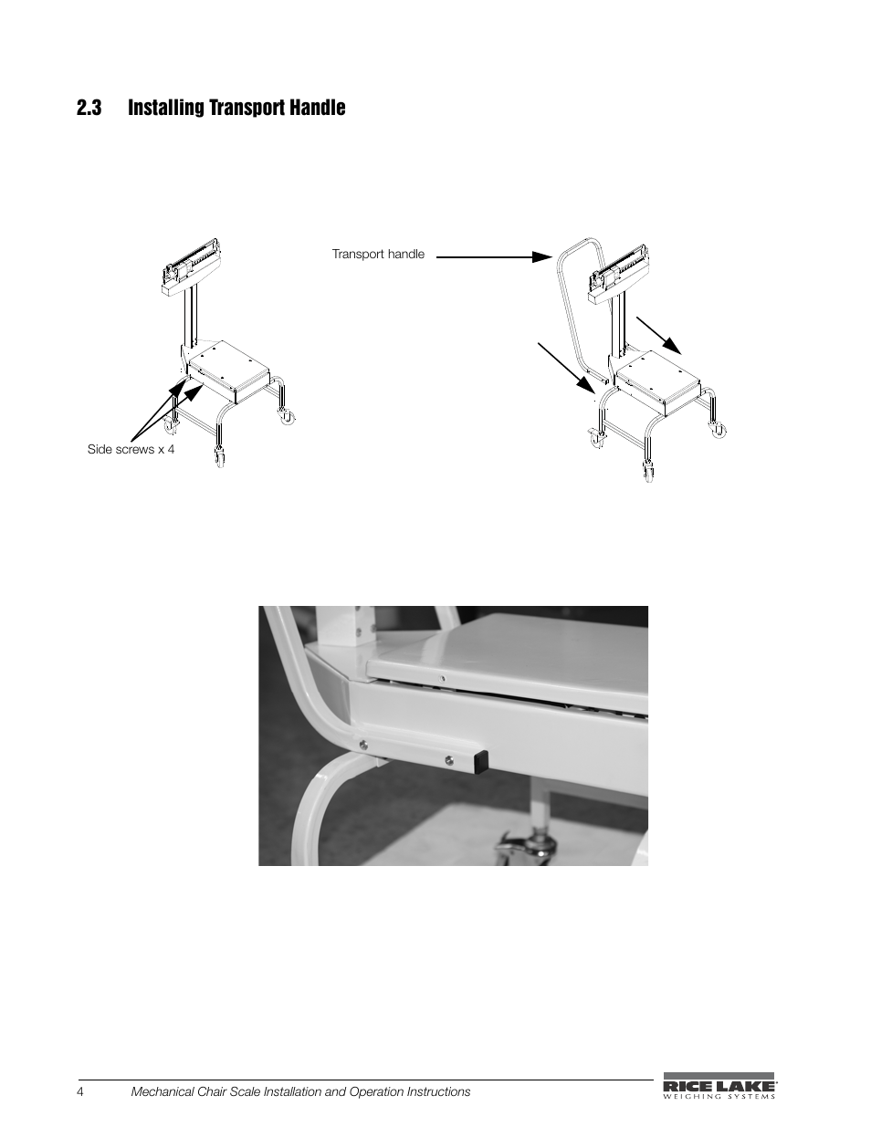 3 installing transport handle | Rice Lake Mechanical Chair Scale (RL-MCS) User Manual | Page 8 / 16