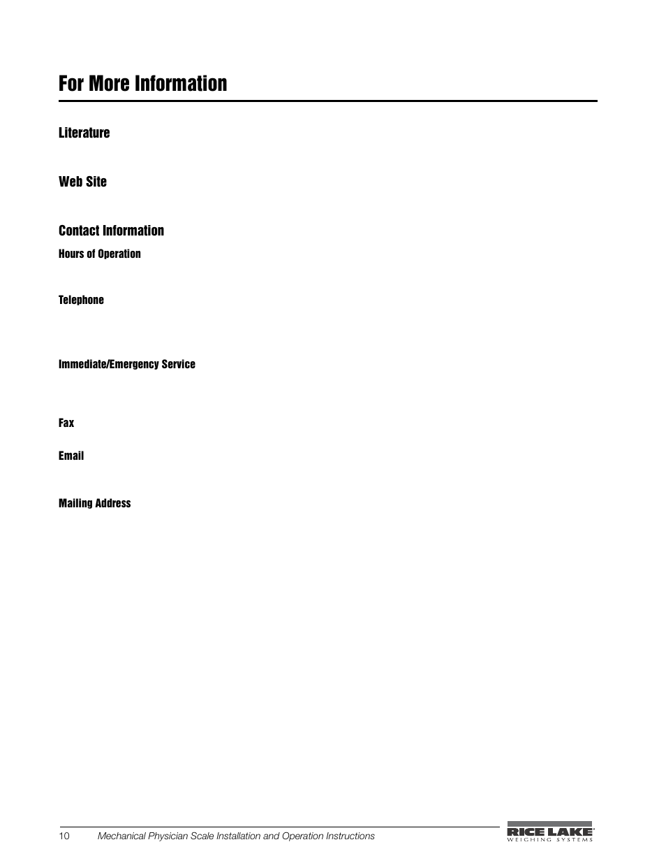 For more information | Rice Lake Mechanical Physician Scale RL-MPS-20 (LB and KG, No Height Rod) User Manual | Page 14 / 18