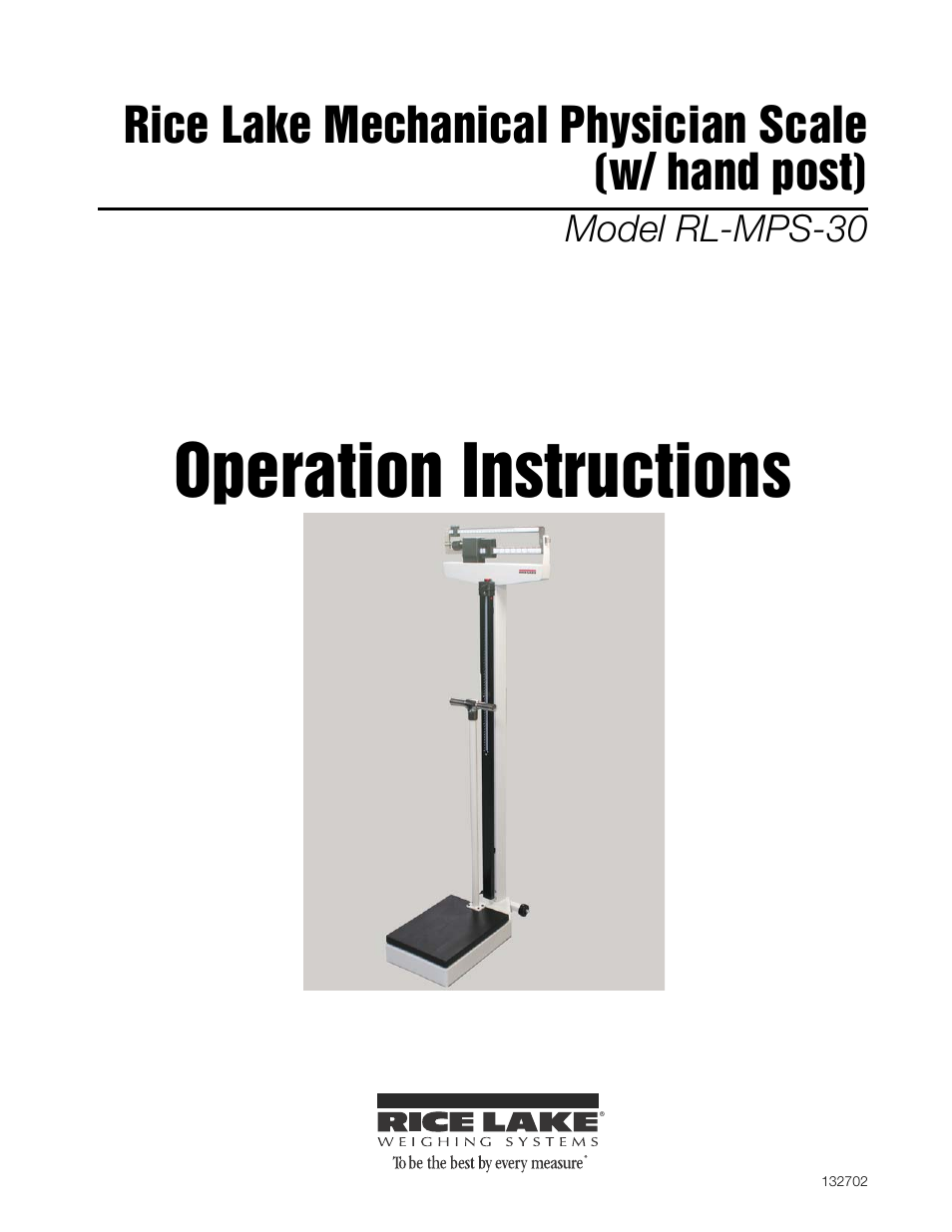 Rice Lake Mechanical Physician Scale with Handpost RL-MPS-30 (KG Only) User Manual | 18 pages