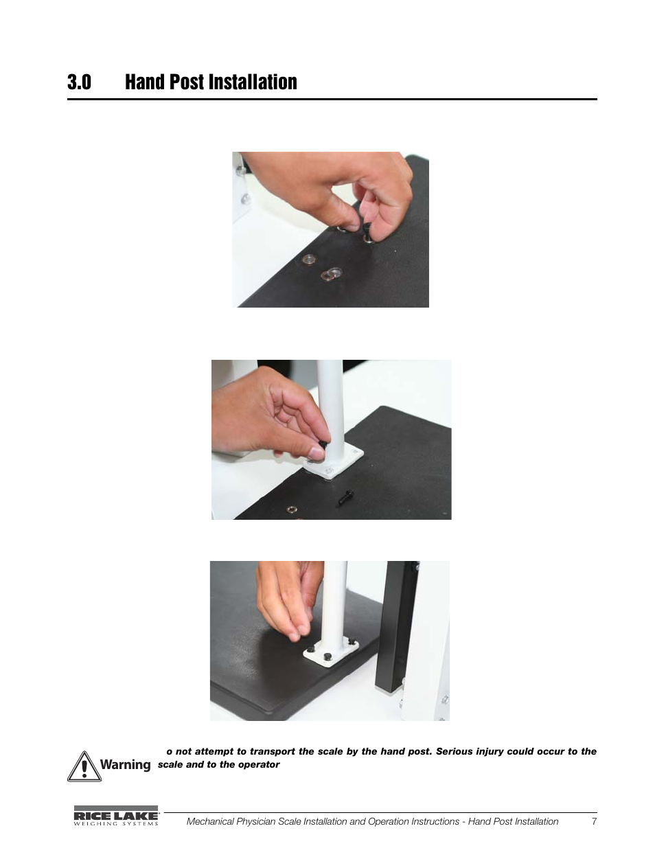 0 hand post installation | Rice Lake Mechanical Physician Scale with Handpost RL-MPS-30 (KG Only) User Manual | Page 11 / 18