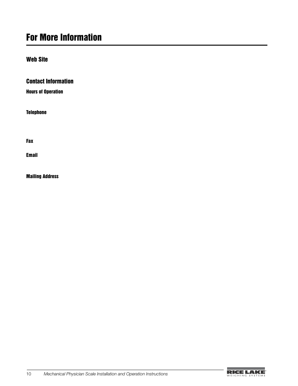 For more information | Rice Lake Mechanical Physician Scale with Handpost RL-MPS-30 (KG Only) User Manual | Page 14 / 18