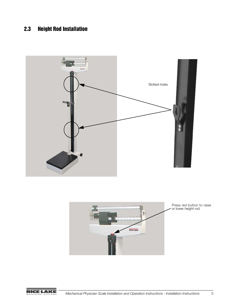 3 height rod installation | Rice Lake Mechanical Physician Scale with Handpost RL-MPS-30 (KG Only) User Manual | Page 9 / 18