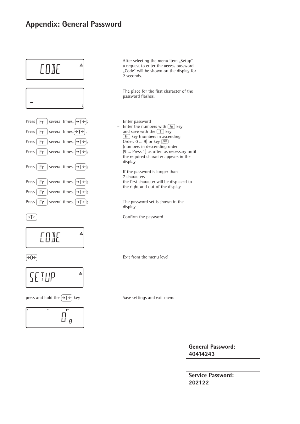 Appendix, General password, Appendix: general password | Rice Lake Sartorius Midrics 1 and 2 Series - Operating Instructions User Manual | Page 105 / 107