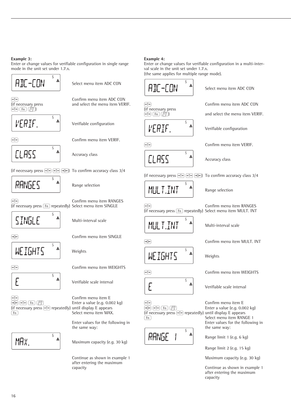 Max. e weights single ranges class verif. adc-con | Rice Lake Sartorius Midrics 1 and 2 Series - Operating Instructions User Manual | Page 16 / 107