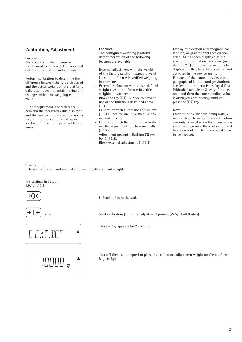Calibration, adjustment, C.ext.def | Rice Lake Sartorius Midrics 1 and 2 Series - Operating Instructions User Manual | Page 21 / 107