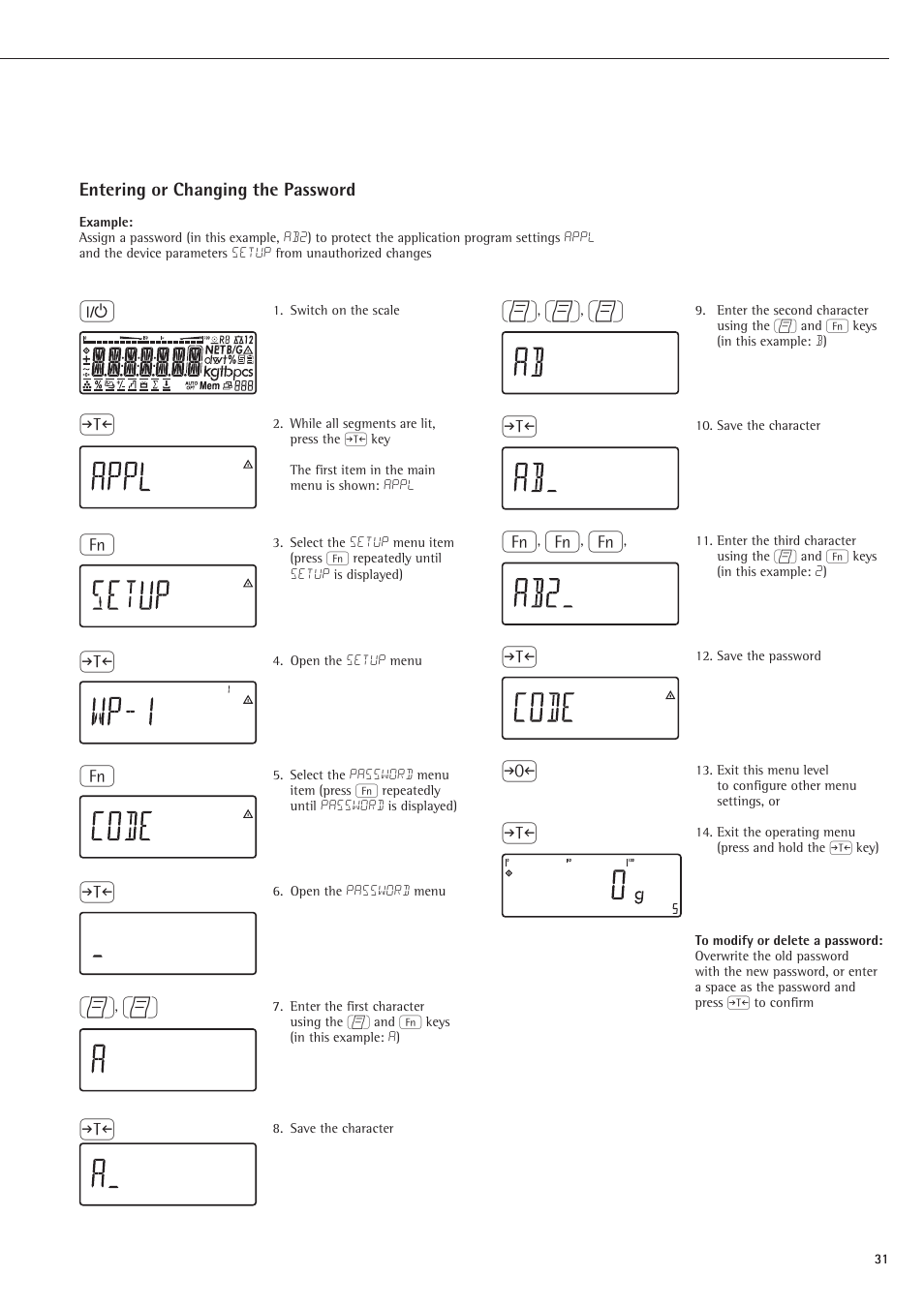 Entering or changing the password | Rice Lake Sartorius Midrics 1 and 2 Series - Operating Instructions User Manual | Page 31 / 107