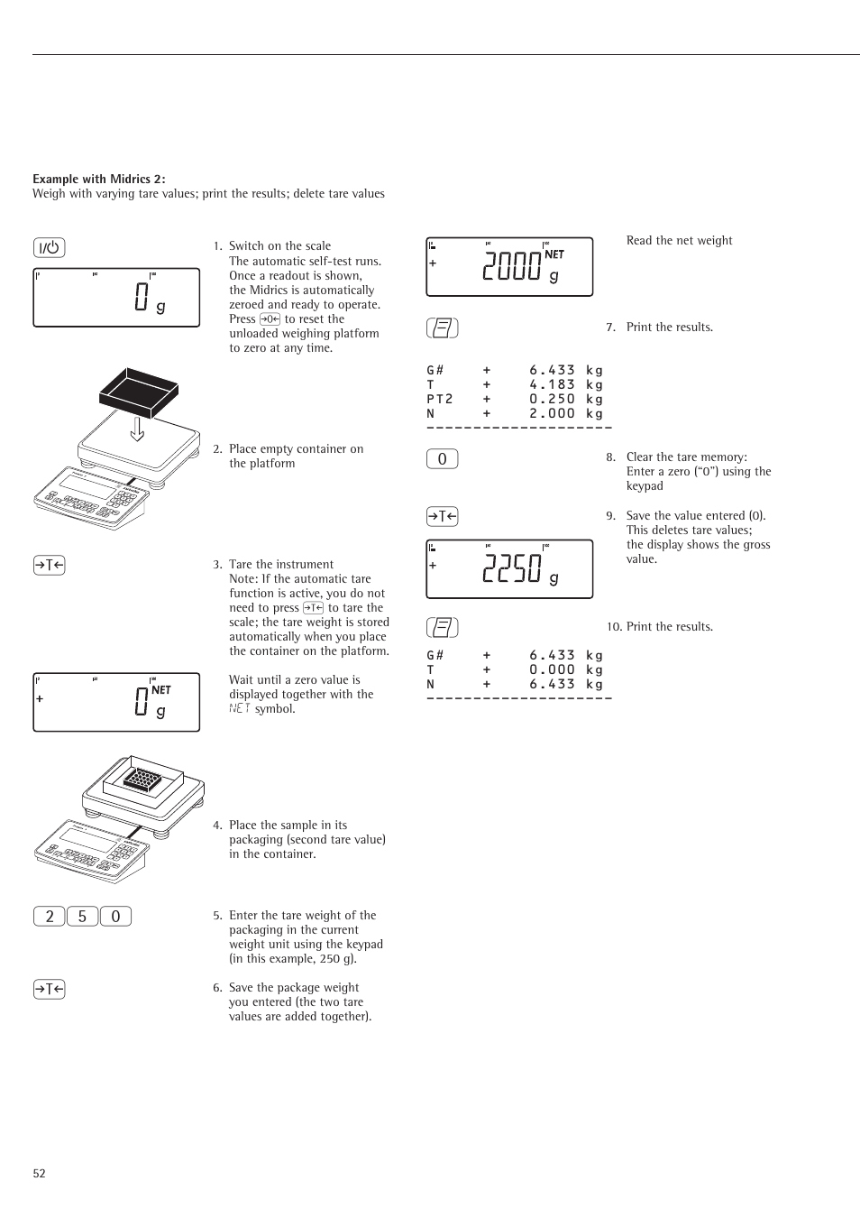 Weigh with varying tare values | Rice Lake Sartorius Midrics 1 and 2 Series - Operating Instructions User Manual | Page 52 / 107