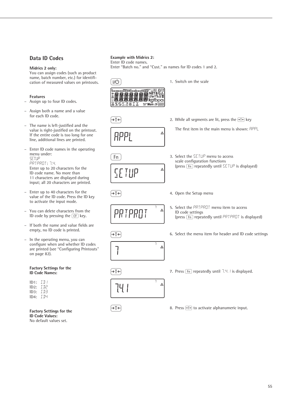 Data id codes | Rice Lake Sartorius Midrics 1 and 2 Series - Operating Instructions User Manual | Page 55 / 107