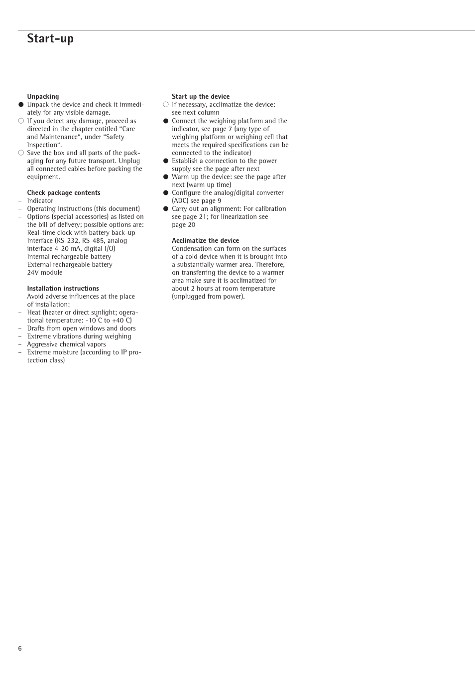 Start-up | Rice Lake Sartorius Midrics 1 and 2 Series - Operating Instructions User Manual | Page 6 / 107