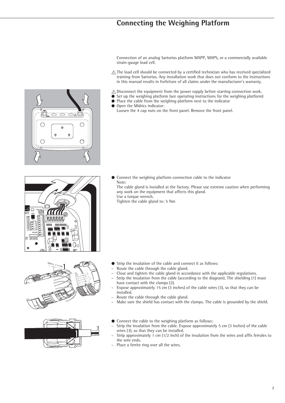 Connecting the weighing platform | Rice Lake Sartorius Midrics 1 and 2 Series - Operating Instructions User Manual | Page 7 / 107