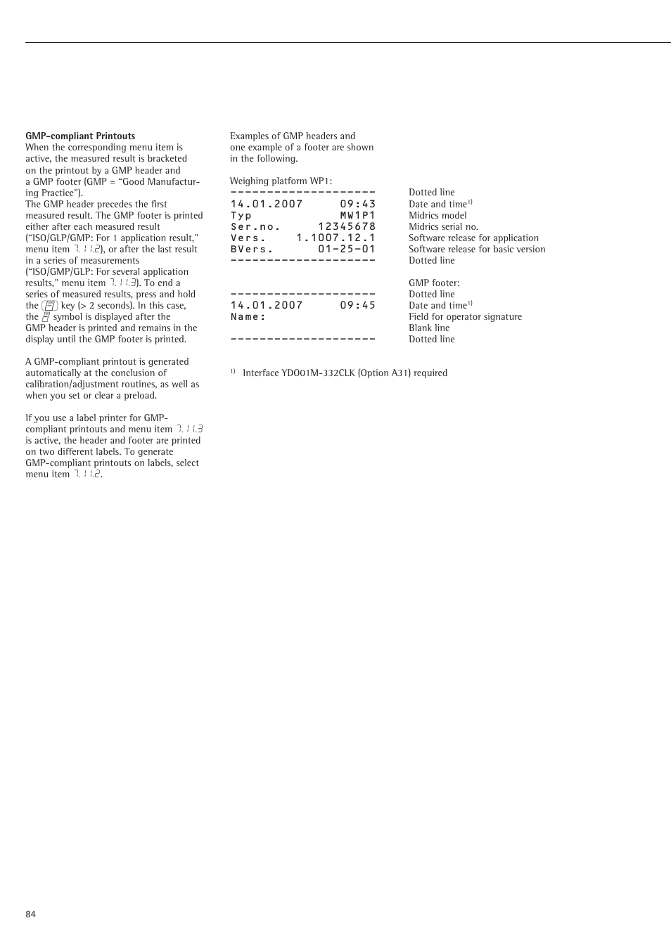 Gmp-compliant printouts | Rice Lake Sartorius Midrics 1 and 2 Series - Operating Instructions User Manual | Page 84 / 107