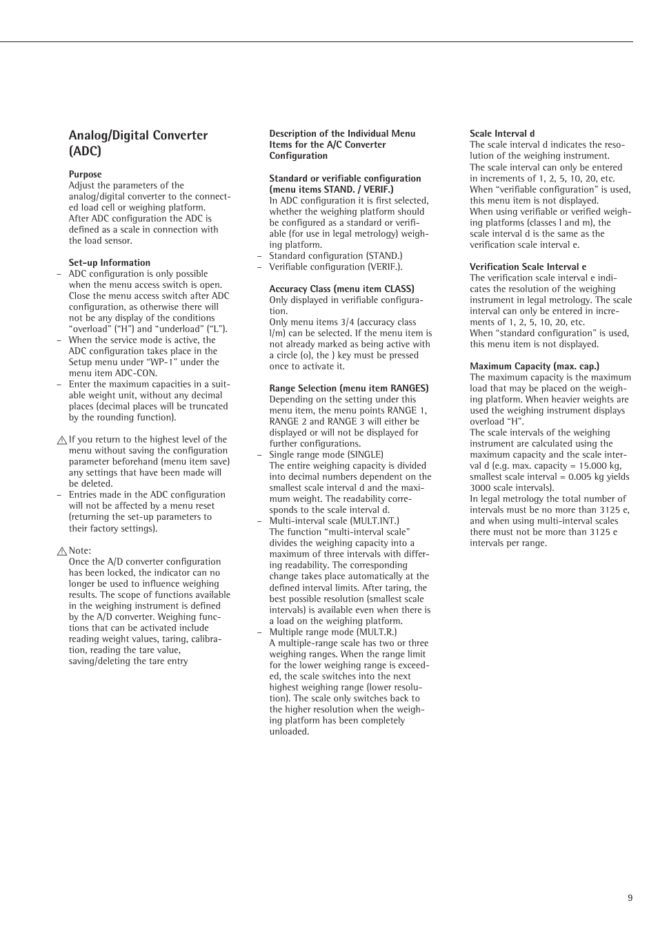 Analog/digital converter(adc), Analog/digital converter (adc) | Rice Lake Sartorius Midrics 1 and 2 Series - Operating Instructions User Manual | Page 9 / 107