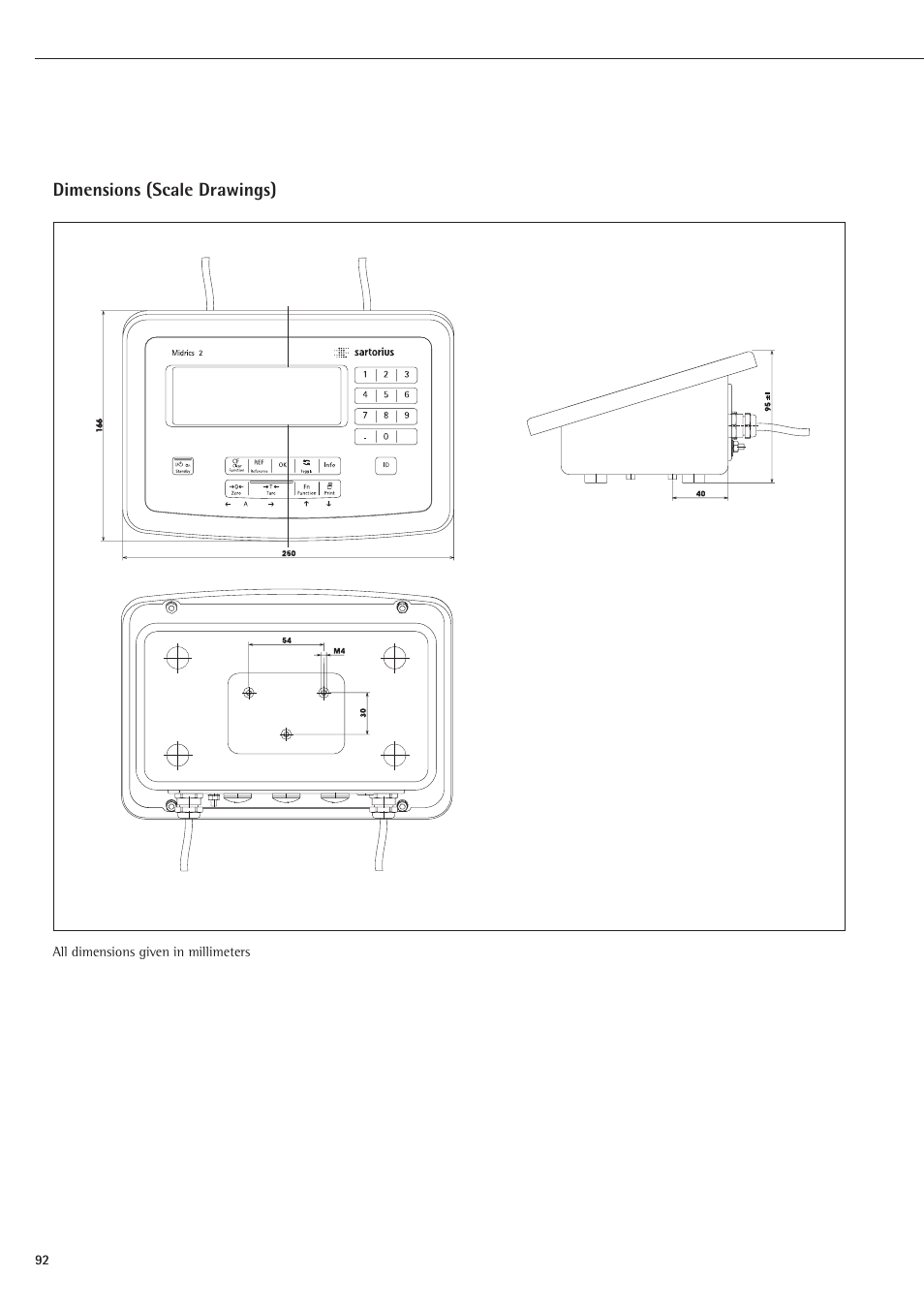 Dimensions, Dimensions (scale drawings) | Rice Lake Sartorius Midrics 1 and 2 Series - Operating Instructions User Manual | Page 92 / 107