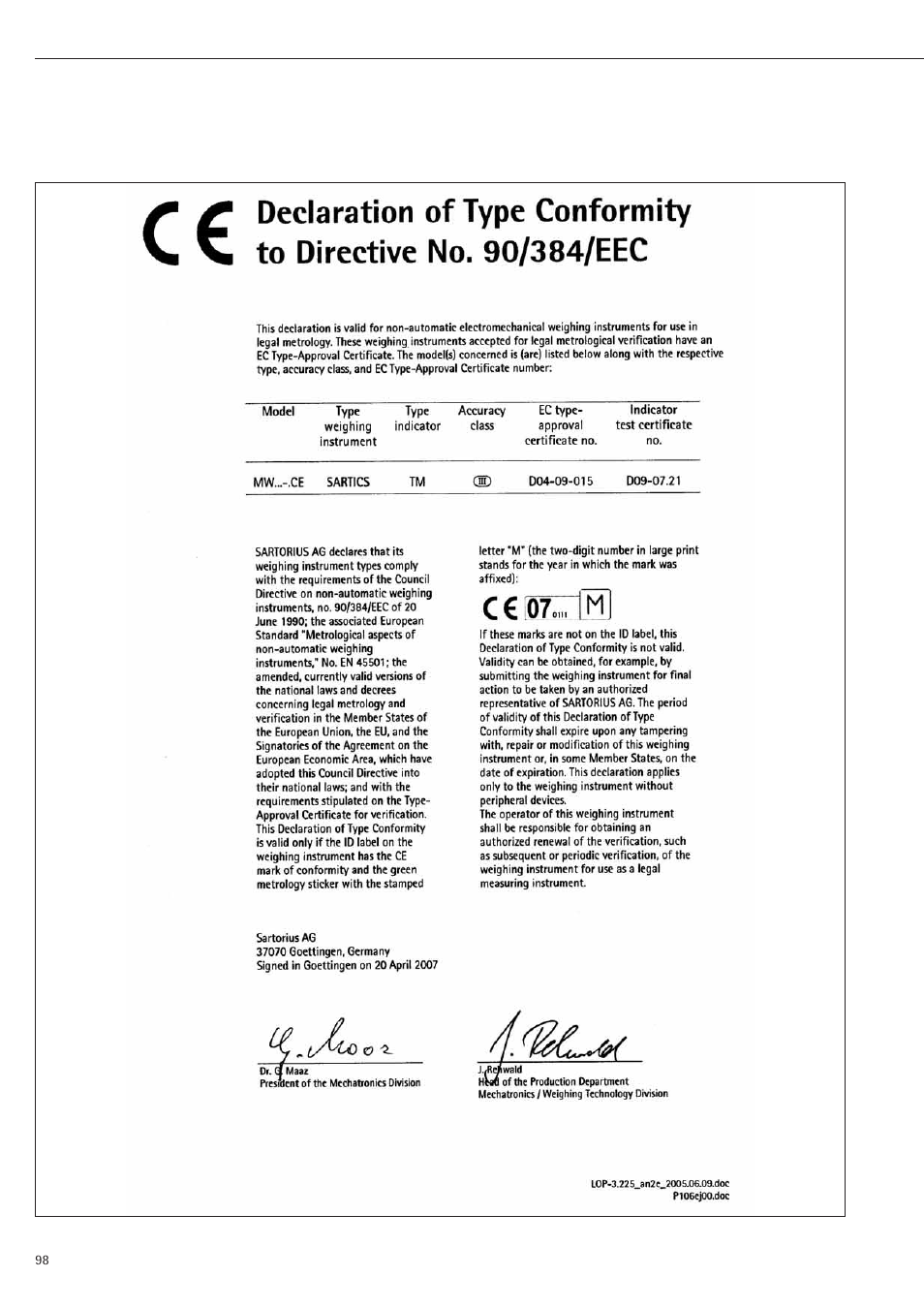 Rice Lake Sartorius Midrics 1 and 2 Series - Operating Instructions User Manual | Page 98 / 107