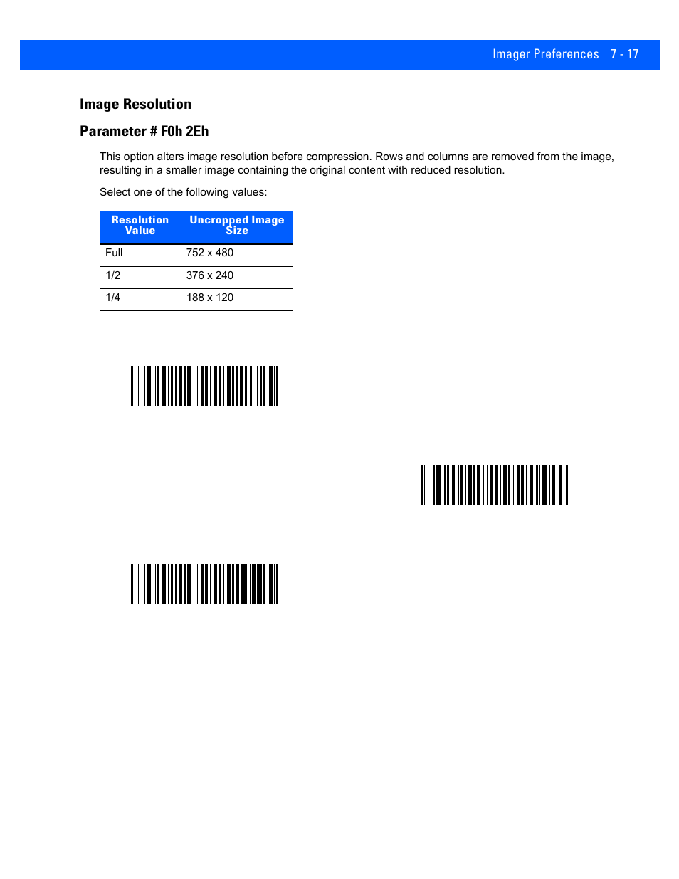 Image resolution, Image resolution -17, Image resolution parameter # f0h 2eh | Rice Lake Motorola DS457 Laser Scanner User Manual | Page 111 / 428
