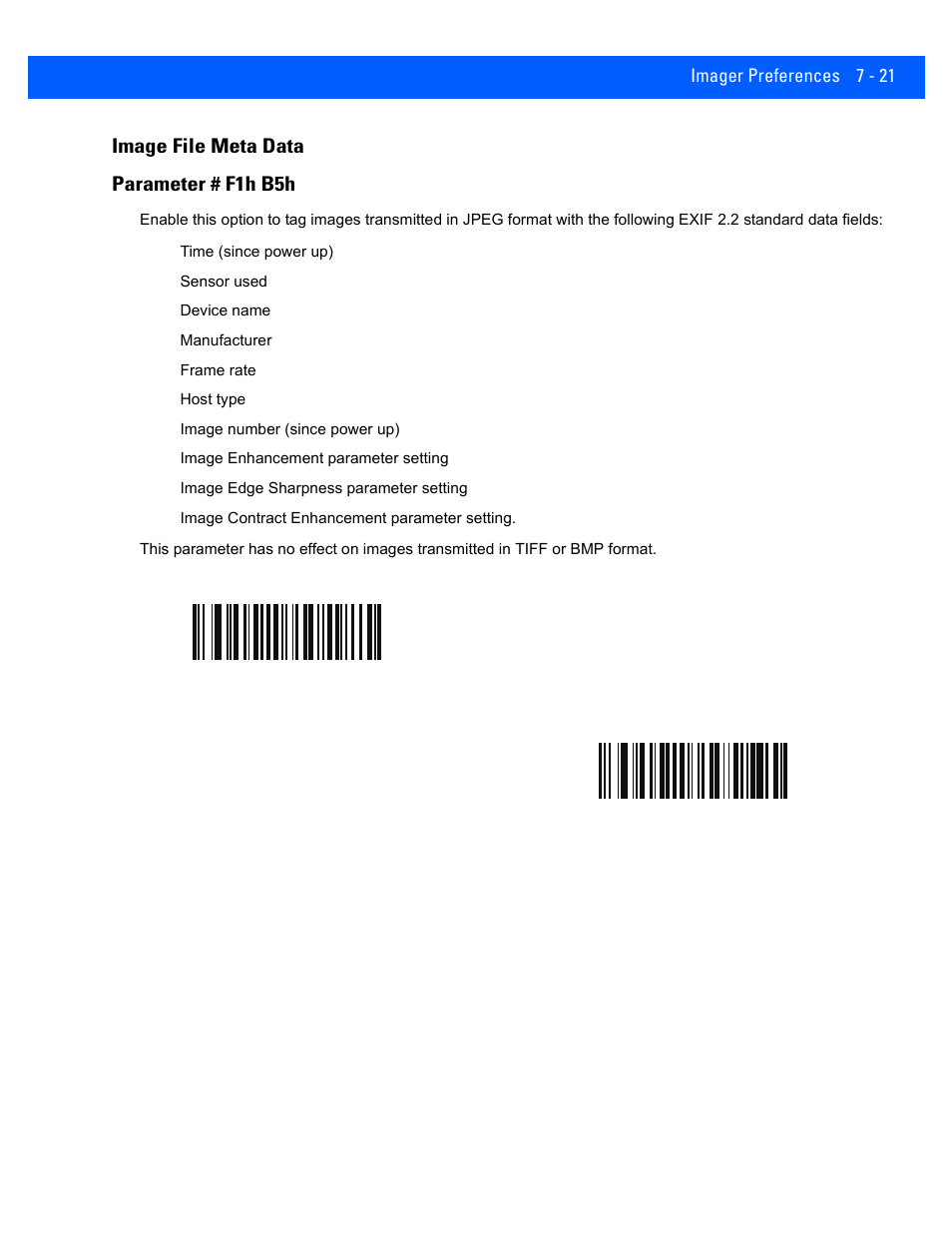 Image file meta data, Image file meta data -21, Image file meta data parameter # f1h b5h | Rice Lake Motorola DS457 Laser Scanner User Manual | Page 115 / 428