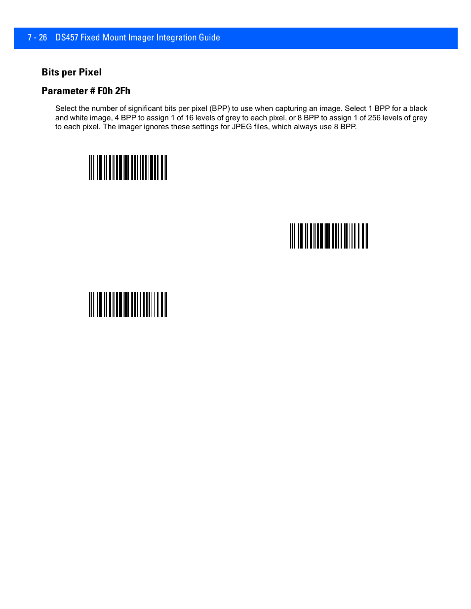 Bits per pixel, Bits per pixel -26, Bits per pixel parameter # f0h 2fh | Rice Lake Motorola DS457 Laser Scanner User Manual | Page 120 / 428