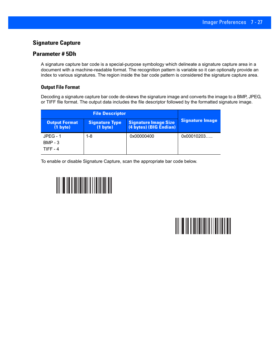 Signature capture, Signature capture -27, Signature capture parameter # 5dh | Rice Lake Motorola DS457 Laser Scanner User Manual | Page 121 / 428