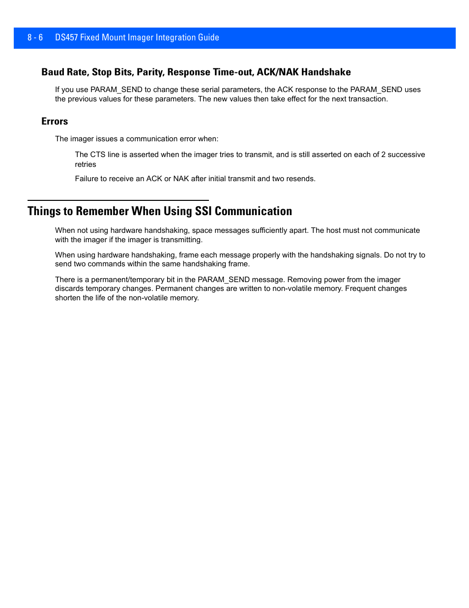 Errors, Things to remember when using ssi communication, Errors -6 | Things to remember when using ssi communication -6 | Rice Lake Motorola DS457 Laser Scanner User Manual | Page 132 / 428