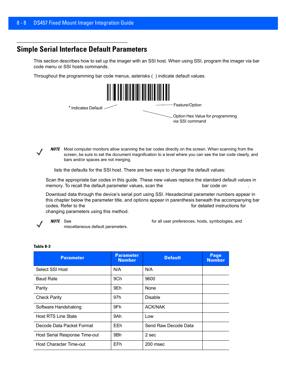 Simple serial interface default parameters, Simple serial interface default parameters -8 | Rice Lake Motorola DS457 Laser Scanner User Manual | Page 134 / 428