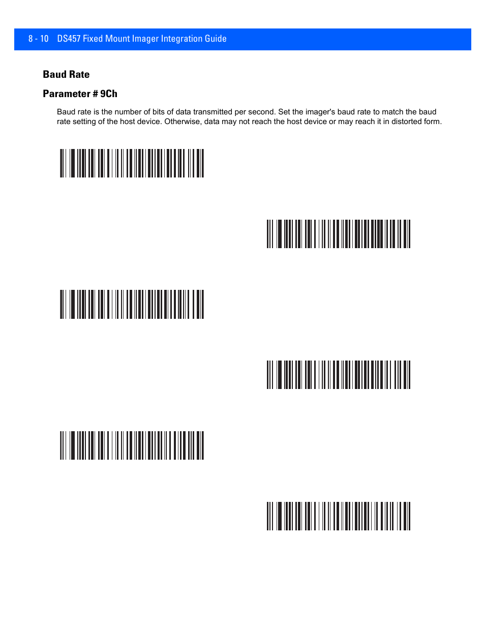 Baud rate, Baud rate -10, Baud rate parameter # 9ch | Rice Lake Motorola DS457 Laser Scanner User Manual | Page 136 / 428