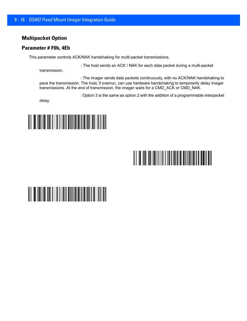 Multipacket option, Multipacket option -16, Multipacket option parameter # f0h, 4eh | Rice Lake Motorola DS457 Laser Scanner User Manual | Page 142 / 428