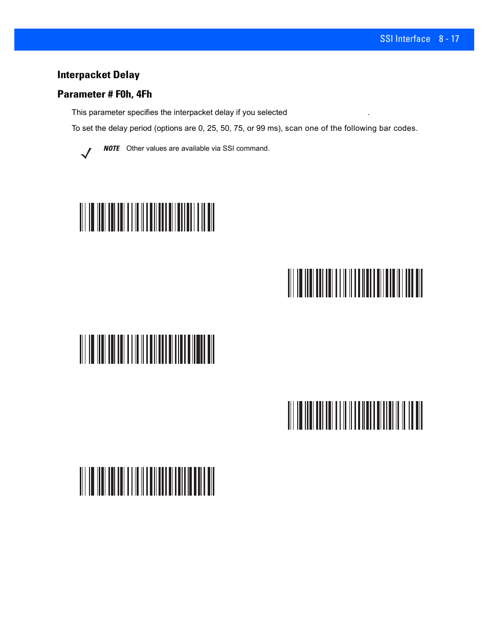 Interpacket delay, Interpacket delay -17, Interpacket delay parameter # f0h, 4fh | Rice Lake Motorola DS457 Laser Scanner User Manual | Page 143 / 428