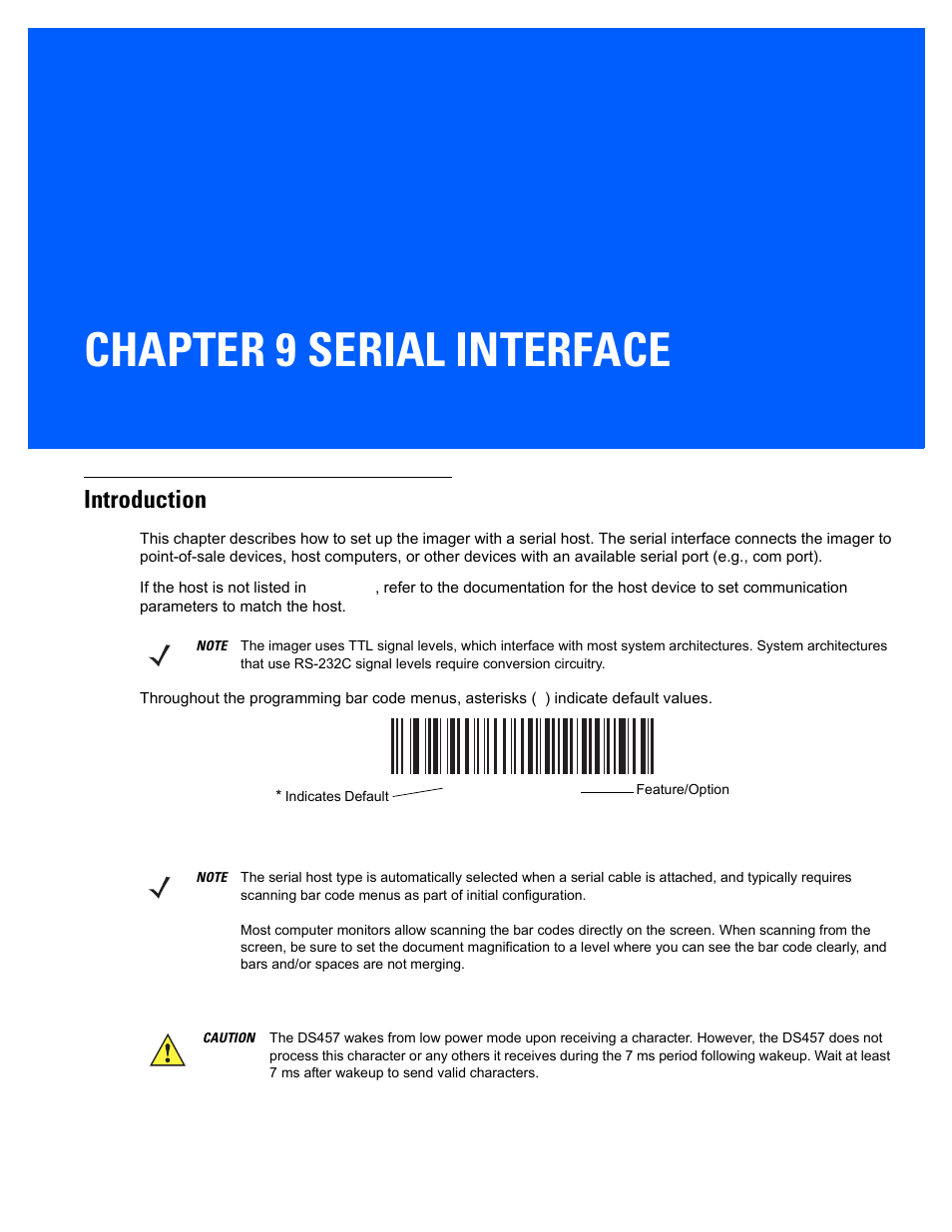 Serial interface, Introduction, Chapter 9: serial interface | Introduction -1, Chapter 9, serial interface, Chapter 9 serial interface | Rice Lake Motorola DS457 Laser Scanner User Manual | Page 147 / 428