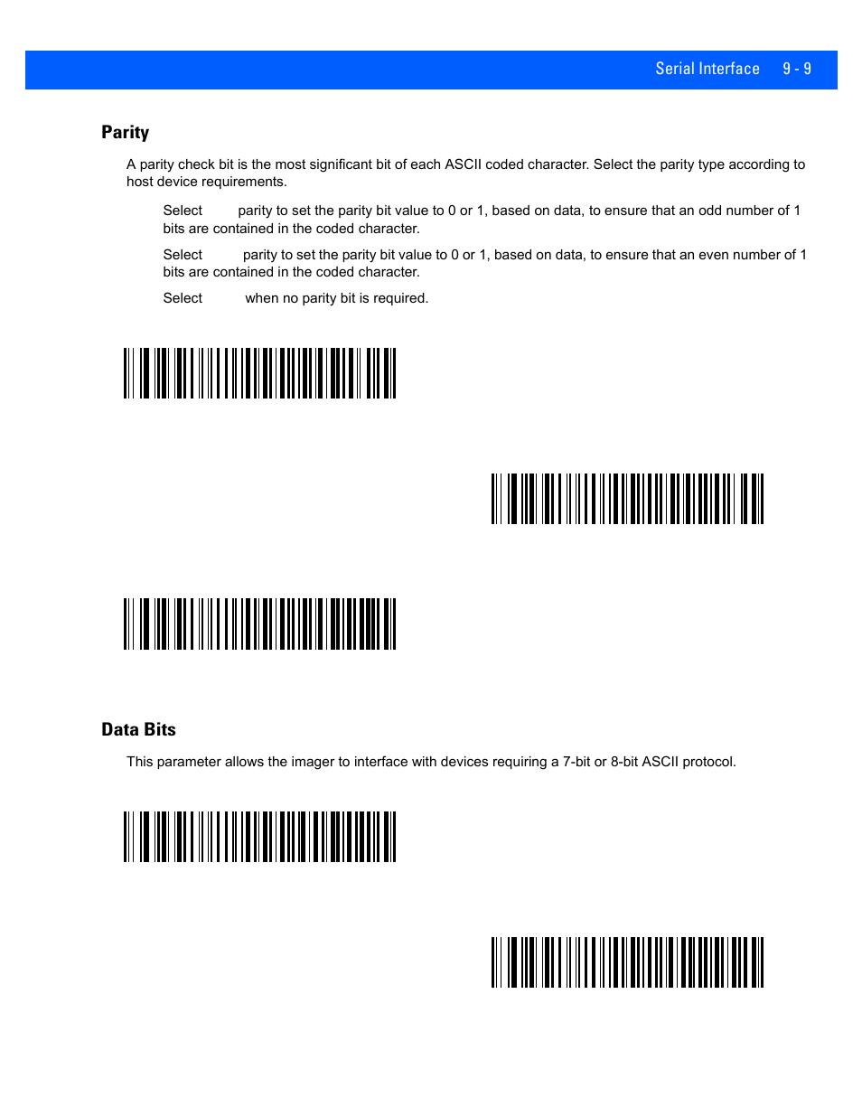 Parity, Data bits, Parity -9 | Data bits -9 | Rice Lake Motorola DS457 Laser Scanner User Manual | Page 155 / 428