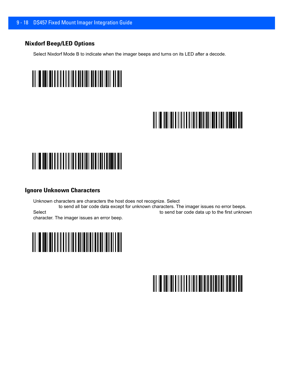 Nixdorf beep/led options, Ignore unknown characters, Nixdorf beep/led options -18 | Ignore unknown characters -18 | Rice Lake Motorola DS457 Laser Scanner User Manual | Page 164 / 428