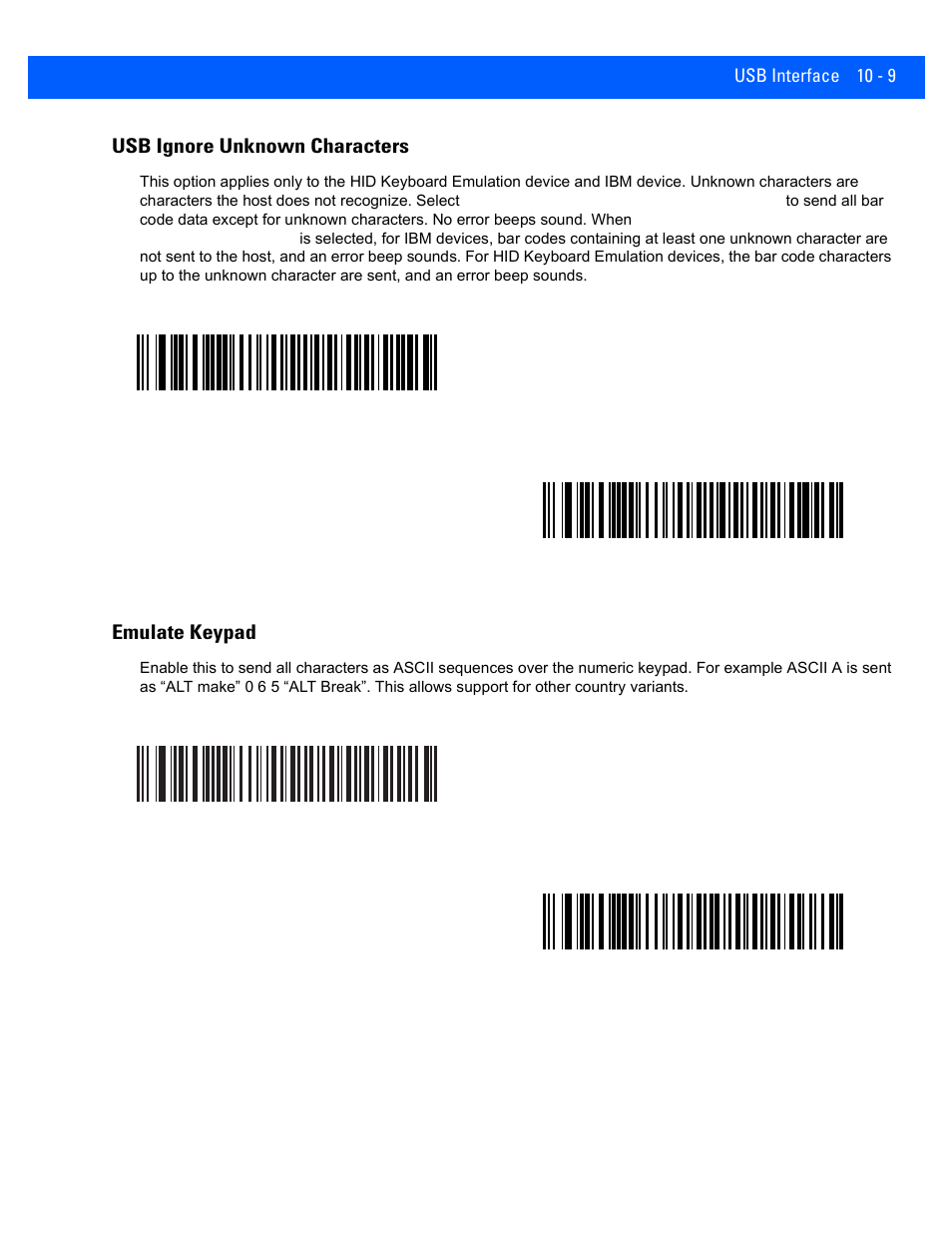 Usb ignore unknown characters, Emulate keypad, Usb ignore unknown characters -9 | Emulate keypad -9 | Rice Lake Motorola DS457 Laser Scanner User Manual | Page 179 / 428