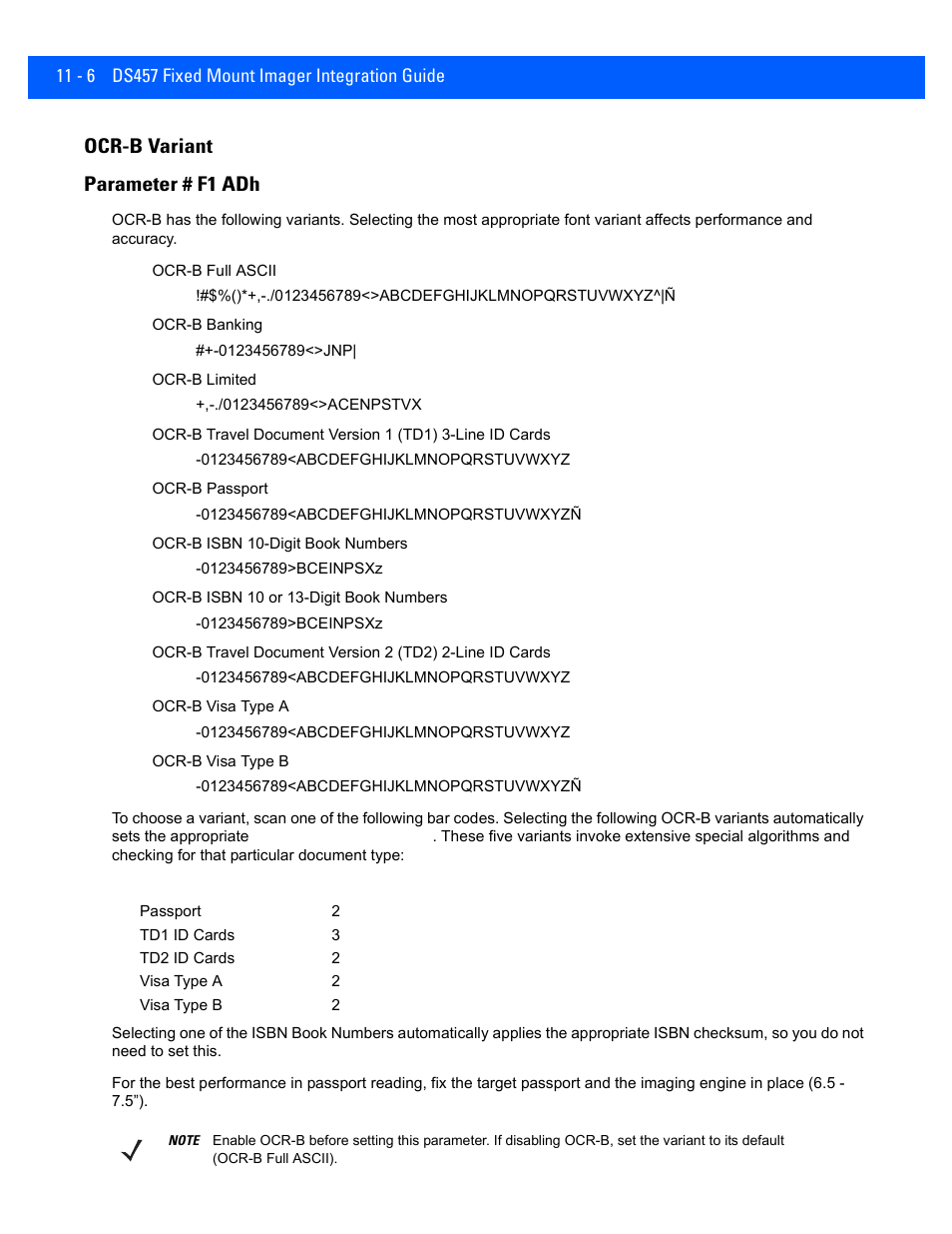 Ocr-b variant, Ocr-b variant -6, Ocr-b variant parameter # f1 adh | Rice Lake Motorola DS457 Laser Scanner User Manual | Page 198 / 428