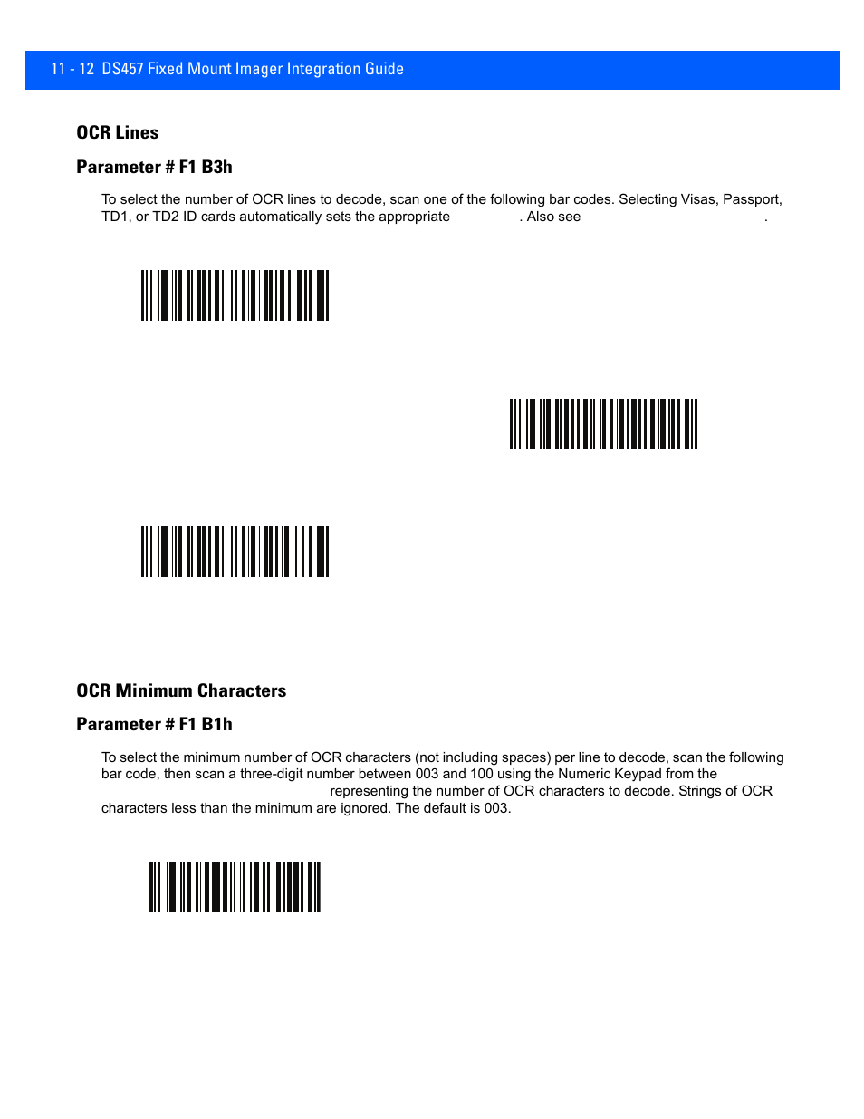 Ocr lines, Ocr minimum characters, Ocr lines -12 | Ocr minimum characters -12, Ocr lines parameter # f1 b3h, Ocr minimum characters parameter # f1 b1h | Rice Lake Motorola DS457 Laser Scanner User Manual | Page 204 / 428