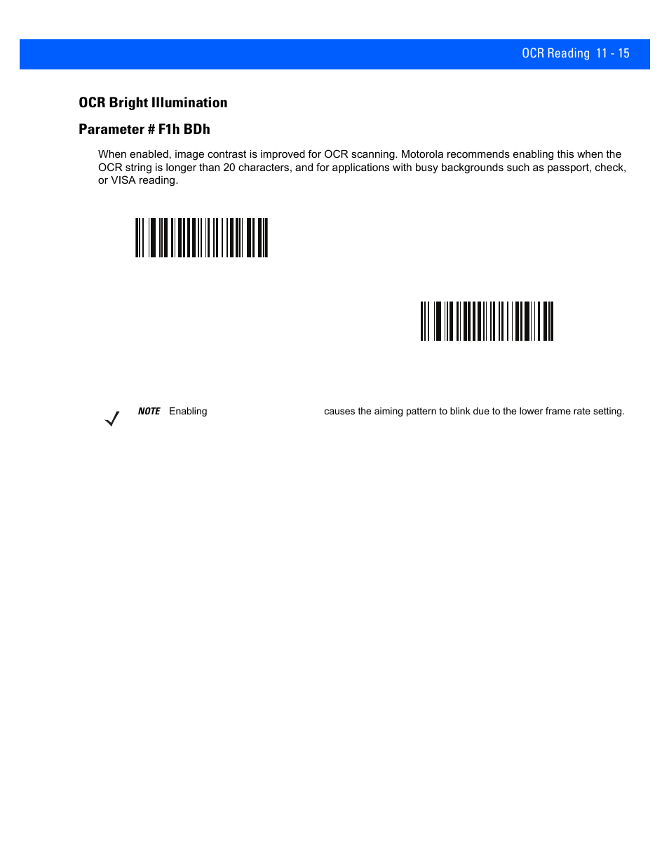 Ocr bright illumination, Ocr bright illumination -15, Ocr bright illumination parameter # f1h bdh | Rice Lake Motorola DS457 Laser Scanner User Manual | Page 207 / 428