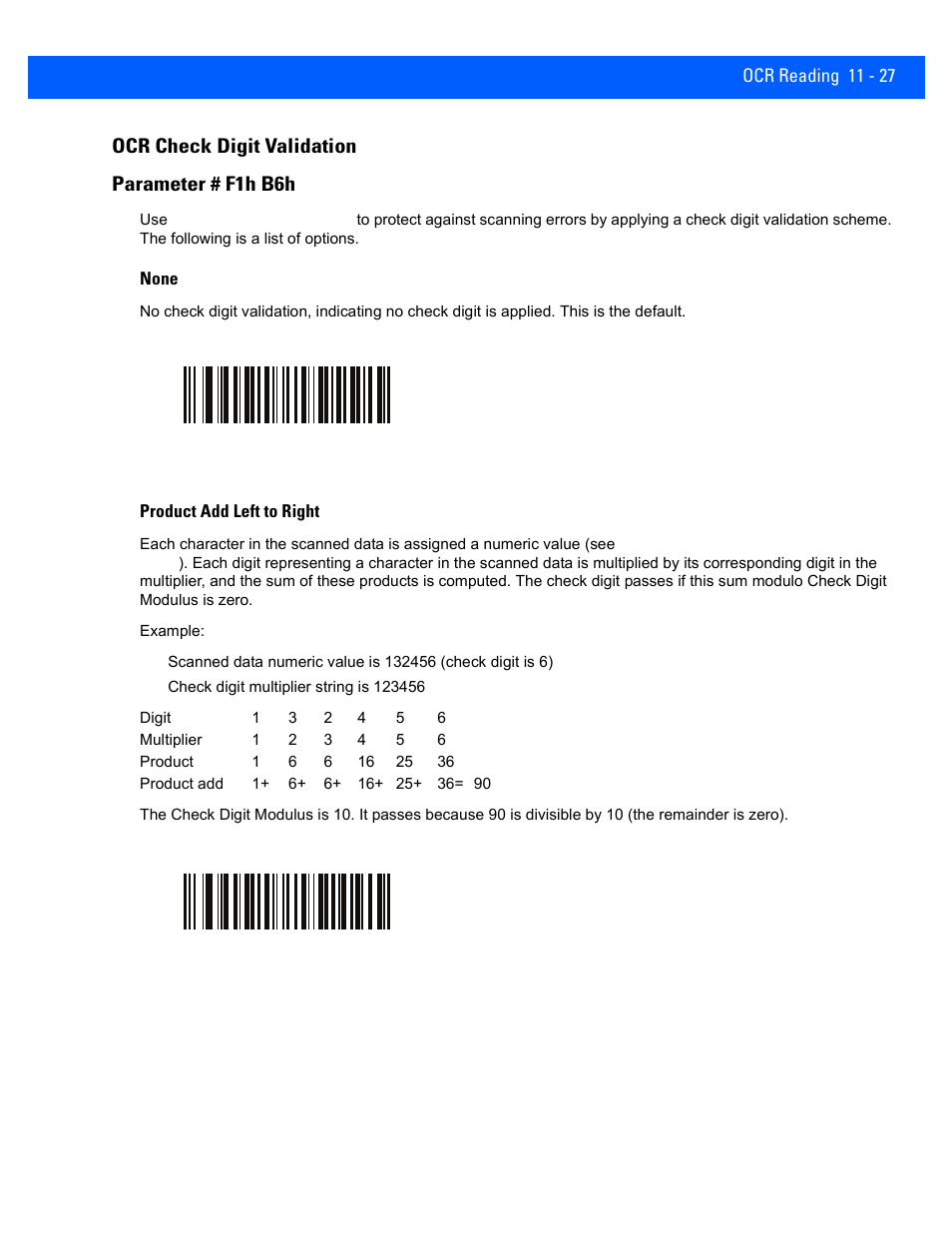 Ocr check digit validation, Ocr check digit validation -27, Ocr check digit validation parameter # f1h b6h | Rice Lake Motorola DS457 Laser Scanner User Manual | Page 219 / 428