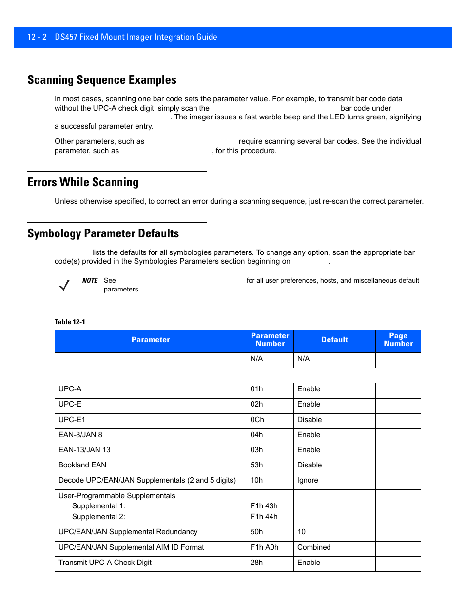 Scanning sequence examples, Errors while scanning, Symbology parameter defaults | Scanning sequence examples -2, Errors while scanning -2, Symbology parameter defaults -2 | Rice Lake Motorola DS457 Laser Scanner User Manual | Page 224 / 428