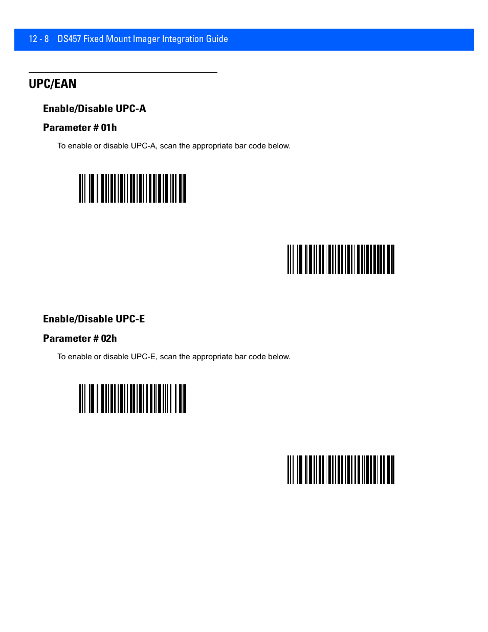 Upc/ean, Enable/disable upc-a, Enable/disable upc-e | Upc/ean -8, Enable/disable upc-a -8, Enable/disable upc-e -8 | Rice Lake Motorola DS457 Laser Scanner User Manual | Page 230 / 428