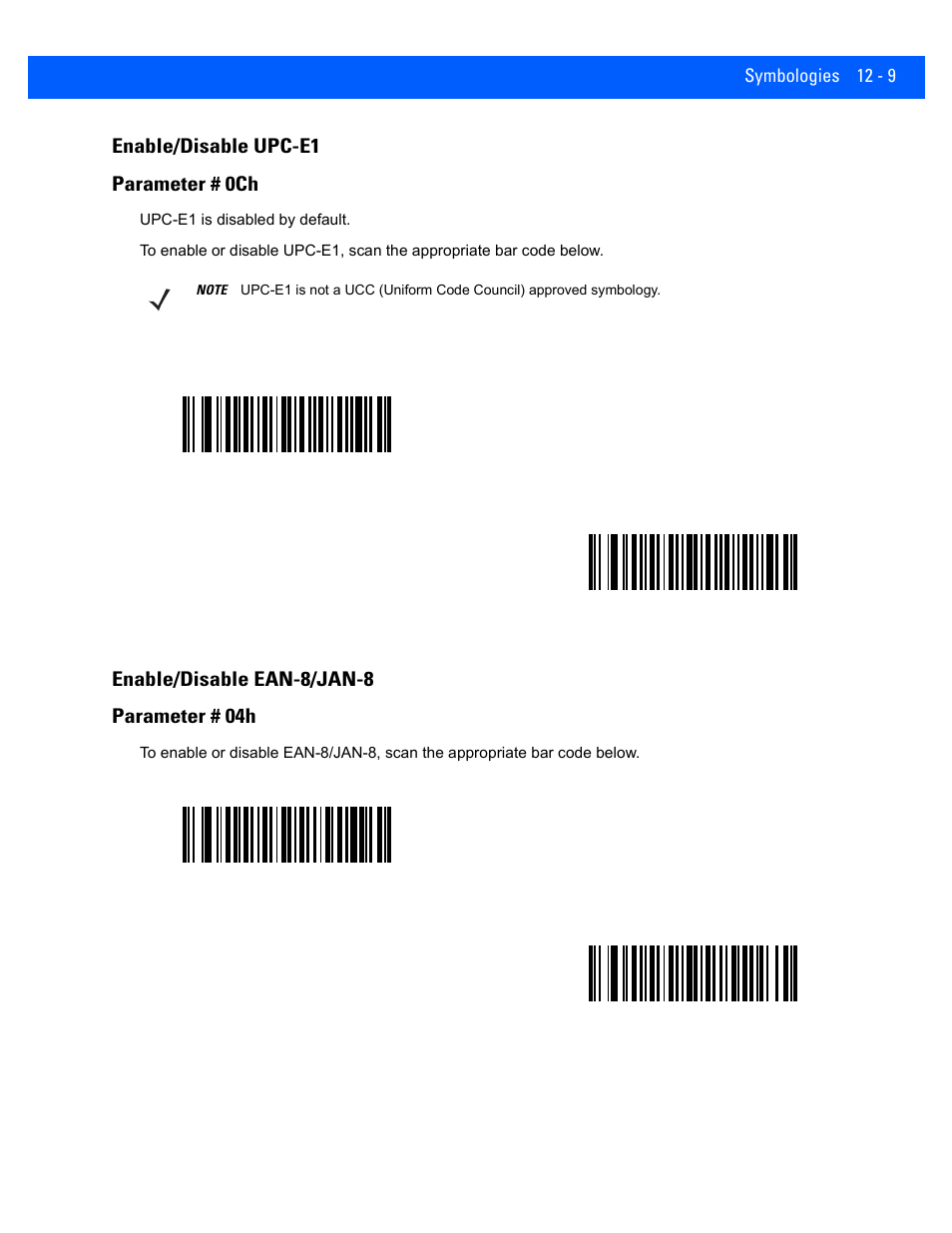 Enable/disable upc-e1, Enable/disable ean-8/jan-8, Enable/disable upc-e1 -9 | Enable/disable ean-8/jan-8 -9 | Rice Lake Motorola DS457 Laser Scanner User Manual | Page 231 / 428