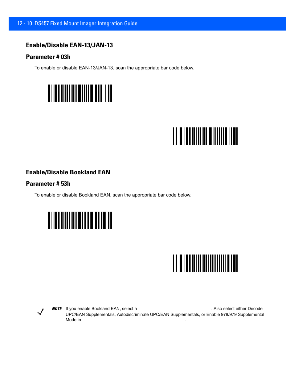 Enable/disable ean-13/jan-13, Enable/disable bookland ean, Enable/disable ean-13/jan-13 -10 | Enable/disable bookland ean -10, Enable/disable bookland ean parameter # 53h | Rice Lake Motorola DS457 Laser Scanner User Manual | Page 232 / 428
