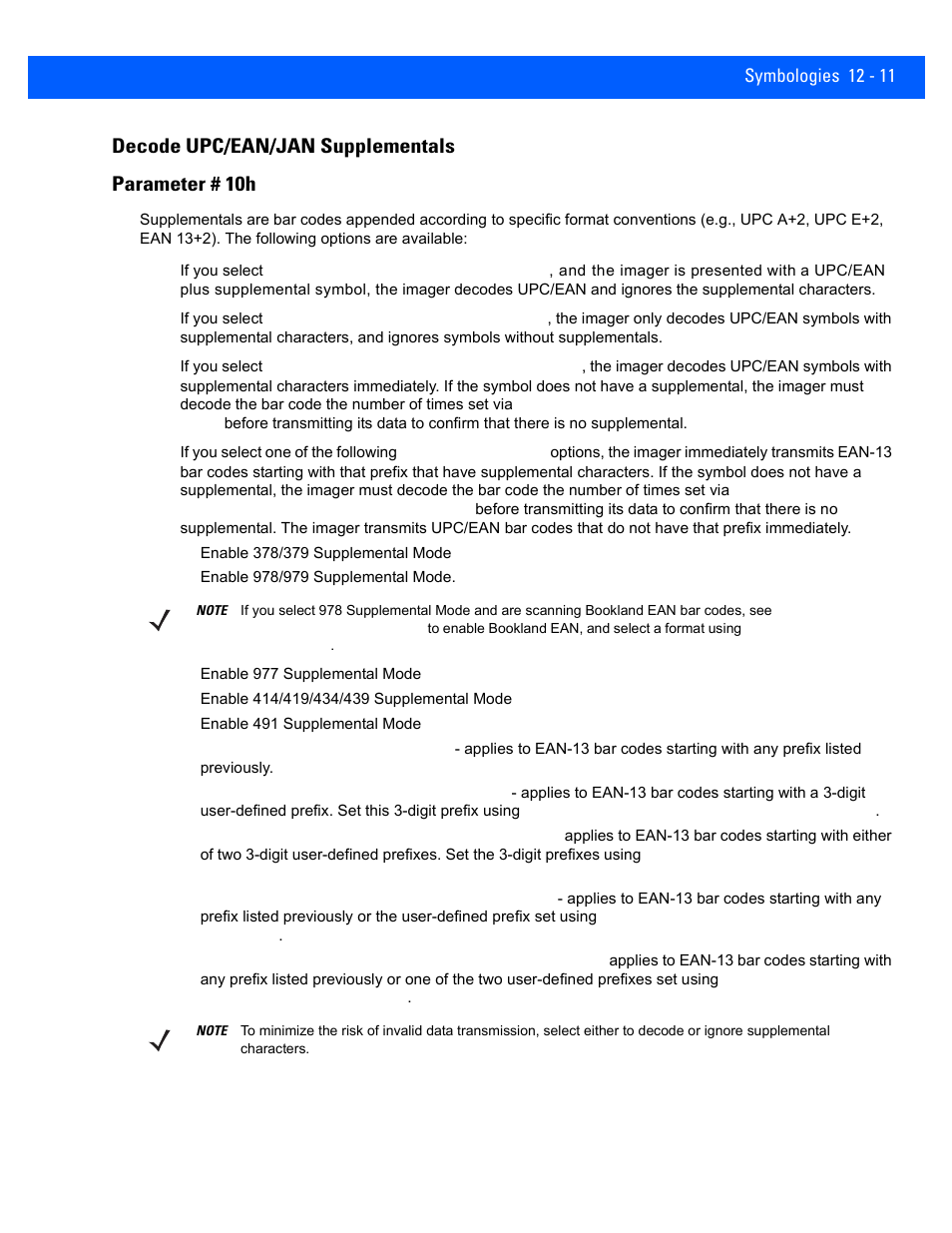 Decode upc/ean/jan supplementals, Decode upc/ean/jan supplementals -11, Decode upc/ean/jan supplementals parameter # 10h | Rice Lake Motorola DS457 Laser Scanner User Manual | Page 233 / 428