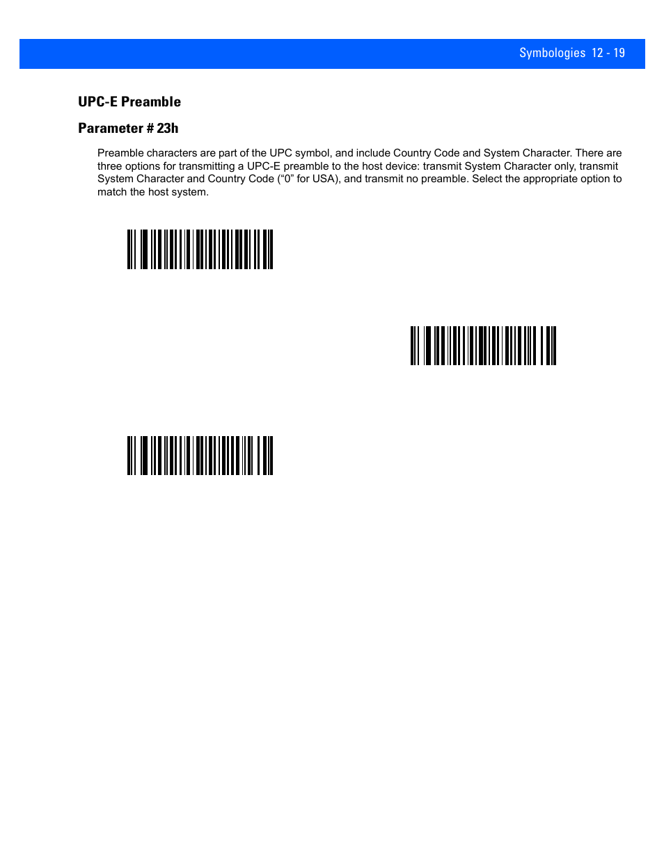 Upc-e preamble, Upc-e preamble -19, Upc-e preamble parameter # 23h | Rice Lake Motorola DS457 Laser Scanner User Manual | Page 241 / 428