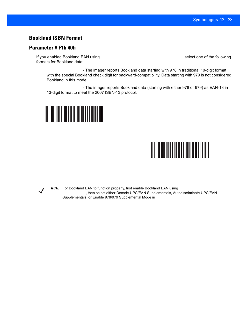 Bookland isbn format, Bookland isbn format -23, Bookland isbn format parameter # f1h 40h | Rice Lake Motorola DS457 Laser Scanner User Manual | Page 245 / 428