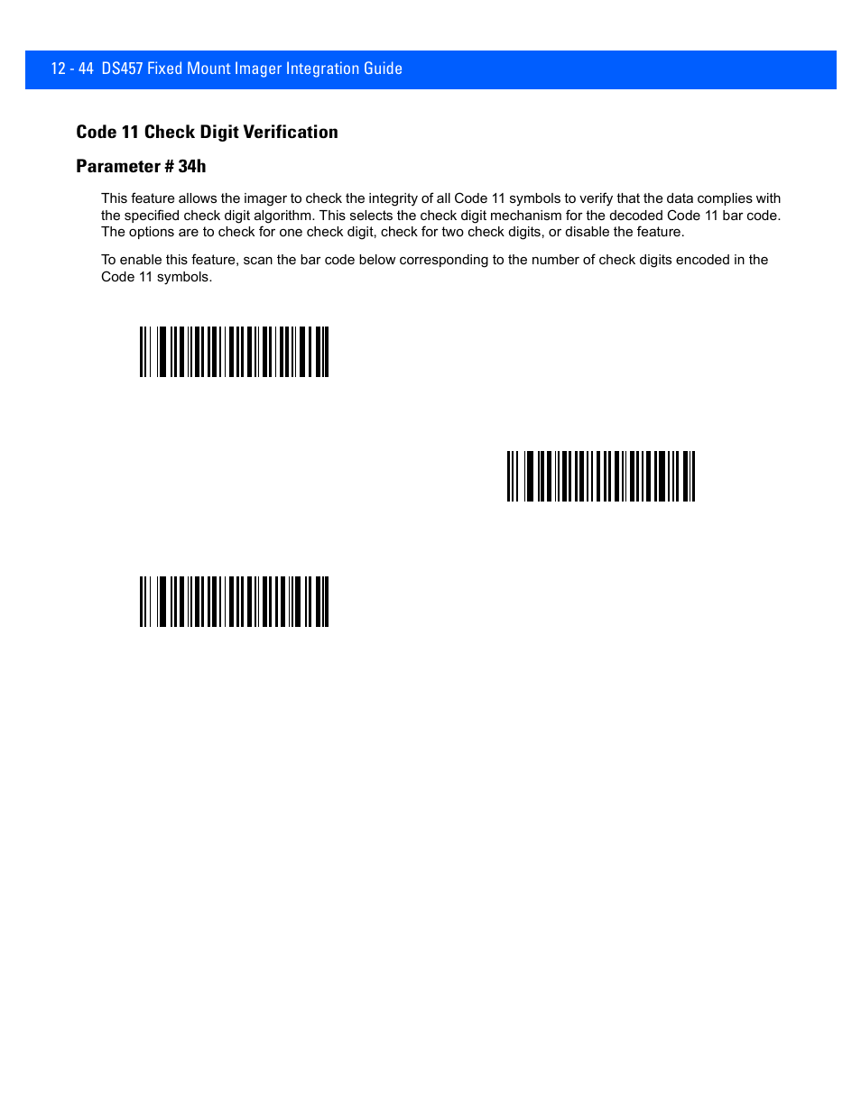 Code 11 check digit verification, Code 11 check digit verification -44, Code 11 check digit verification parameter # 34h | Rice Lake Motorola DS457 Laser Scanner User Manual | Page 266 / 428