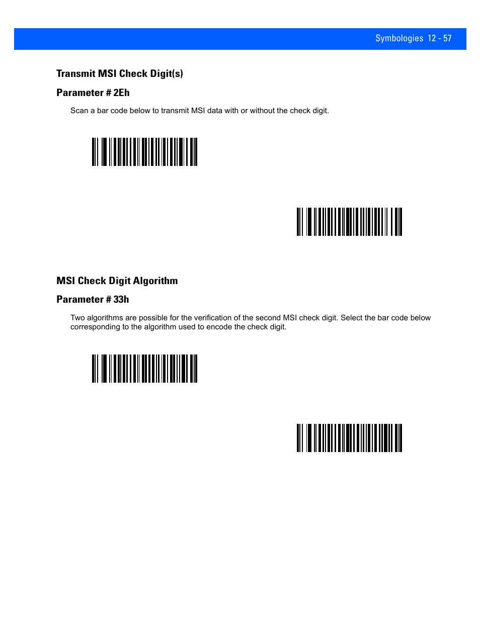 Transmit msi check digit(s), Msi check digit algorithm, Transmit msi check digit(s) -57 | Msi check digit algorithm -57 | Rice Lake Motorola DS457 Laser Scanner User Manual | Page 279 / 428