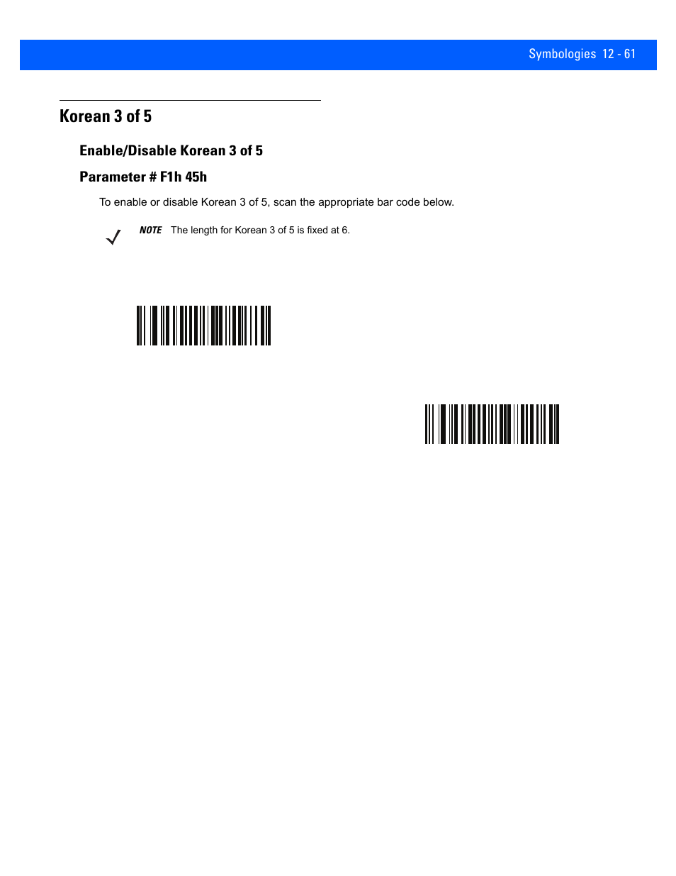 Korean 3 of 5, Enable/disable korean 3 of 5, Korean 3 of 5 -61 | Enable/disable korean 3 of 5 -61 | Rice Lake Motorola DS457 Laser Scanner User Manual | Page 283 / 428